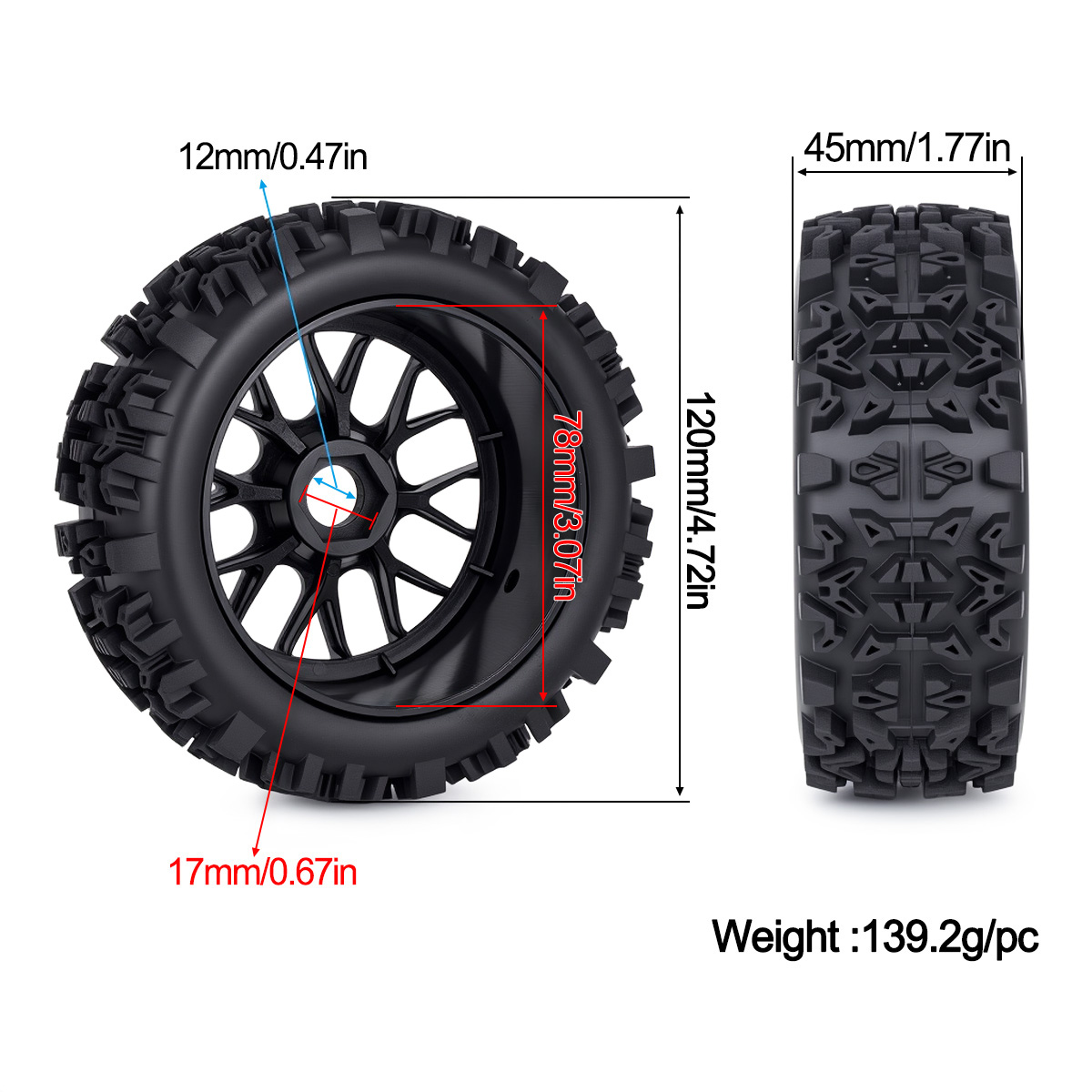 120MM Off-Road RC Banden 17mm  - Yunshen Rc Hobby recensie en prijs